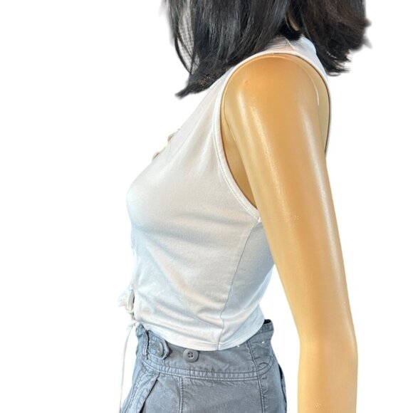 OG Babe Womens Lace Up Sleeveless Tank Top in White Small Y2K Grunge Edgy - Picture 4 of 5